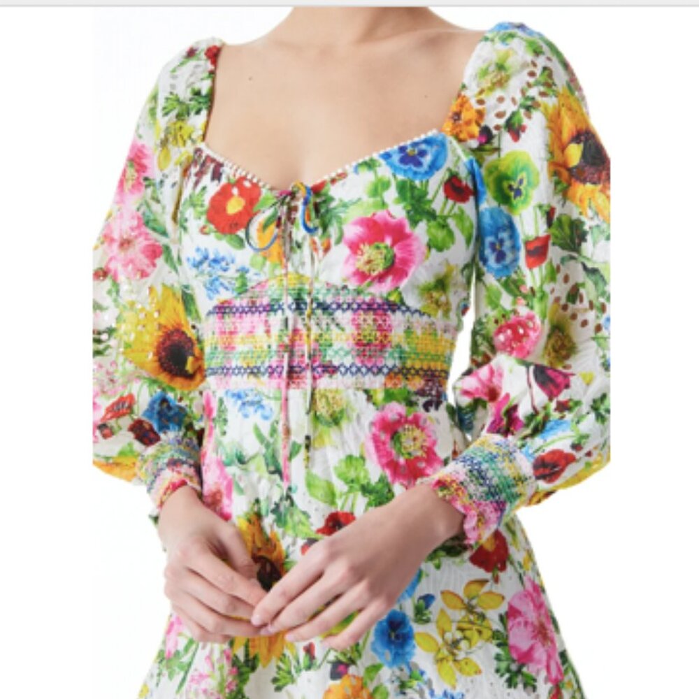 Alice + Olivia White Floral Mini Dress with Multicolor Blooms - Picture 2 of 11